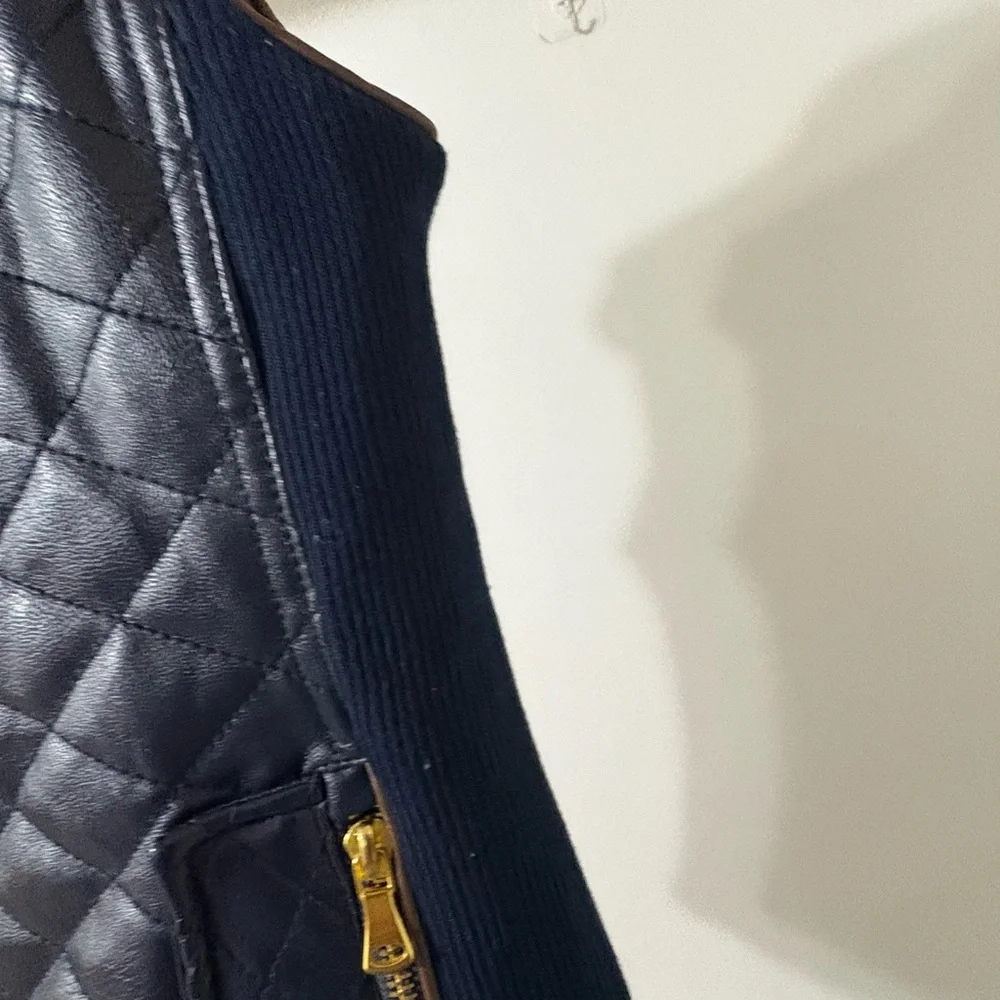 Fate Navy and Brown leather Quilted Vest - Picture 9 of 12